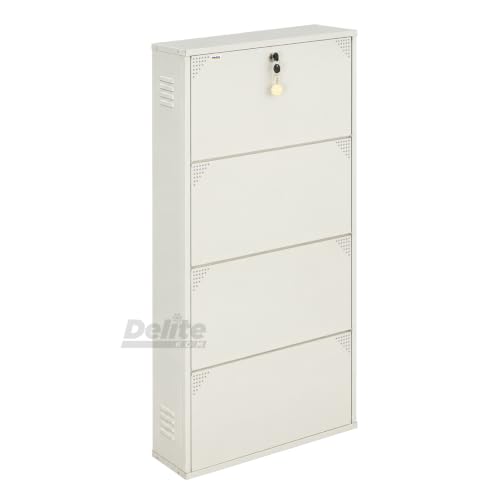 Image of DELITE KOM AIRO 24 inch 8 Shelf Double Decker Metal Shoe Rack Wall Mount for Home with Lock | Air-Vent Panels Keep Shoes Odour-Free | 24 Shoes /40 Slippers | 1Yr Warranty | 54x24x8 Ivory | DIY