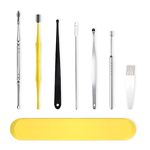 Riquie耳掃除耳かきセット おすすめ柔らかい シリカゲルマッサージ 棒の耳勺か ステンレススプリング 耳掻き スパイラルたわし耳付き清潔耳垢 携帯便利適用する大人と子供と老人