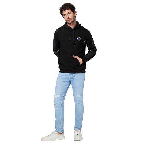 Image of Spykar Blended Hooded Full Sleeve Sweatshirt for Men