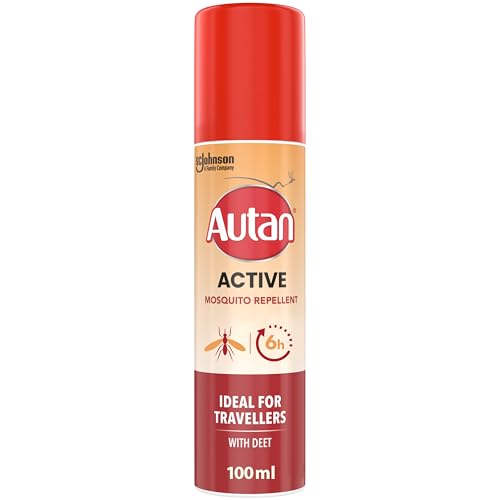 Autan Active Mosquito & Insect Repellent Spray, Travel Essentials, DEET Formula, Up to 6 Hours Protection against Mosquitoes, 100 ml