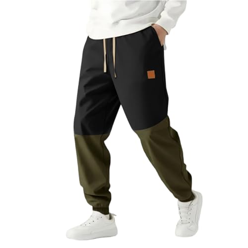 Pantalon Chandal Hombre, Pantalon con Cintura Elástica, Cordón y Bolsillos, Pantalones Ancho Rectos Fitness, Pantalón Casual Entrenamiento Jogger Chandal Hombre Verde Militar L