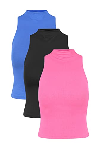 Kit 3 Cacharrel Smirna Gola Alta Tricot Canelado (Royal, Preto, Pink, P)