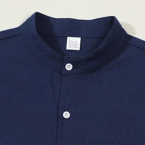 Cambkatl Cotton Linen Shirts for Men 2025 Fall Loose Long Sleeve Button Down Business Casual Banded Collar Shirt4