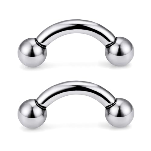 Ftovosyo PA Rings G23 Titanium Internally Threaded Bent Curved Barbell for Women Men CR Ear Gauges Earrings 2G 4G 6G 8G 12G 12mm/16mm 1 Pair