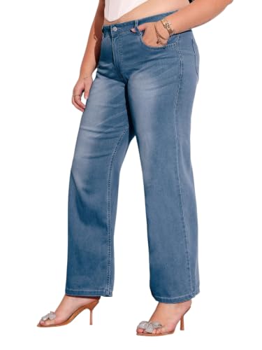 Image of Miss Chase A+ Women's Wide Leg High Rise Regular Length Stretchable Denim Jeans
