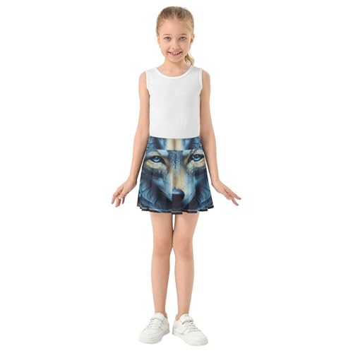 Girls' Shorts Athletic Skorts Toddlers Tennis Skirts Fun Cute Pleated Mystical Blue Wolf Face Celestial 3t3