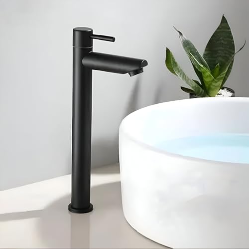 Image of SPAZIO Black PVD Coated Turbo Tall Pillar Cock Tap with Long Spout & 12 Inches Tall Body Tall Boy Extended Pillar Tap Faucet (Deck Mount Installation Type)