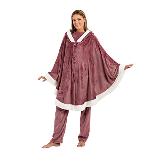 PimpamTex Damen-Überwurf aus Sherpa-Samt, Morgenmantel für Damen, weicher und warmer Kapuzenpullover mit Stil - (Malvarrosa) Cover