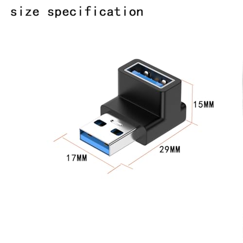 4 Pack adaptador USB 3.0 ángulo de 90 grados macho a hembra miniatura 4