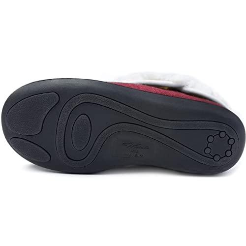 Wishcotton Women's Fuzzy Felt Slippers, Ladies' Closed Back House Shoes With Nonslip Rubber Sole, Wine, Size 6 #TOP2