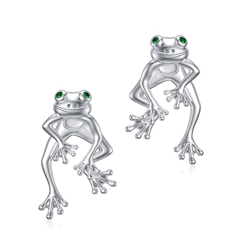 PYTALI Frog Earrings 925 Sterling Silver Stud Earrings Cute Fun Funny Earrings Animal Earring Frog Jewelry for Women (Emerald)