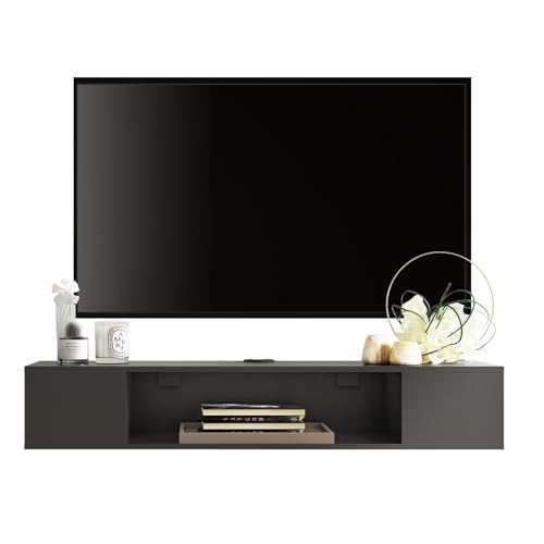 FITUEYES Black Floating TV Stand Wall Mounted, Floating Entertainment Center Wood Storage, Floating Media Console Shelf Under TV for Living Room,39.4″