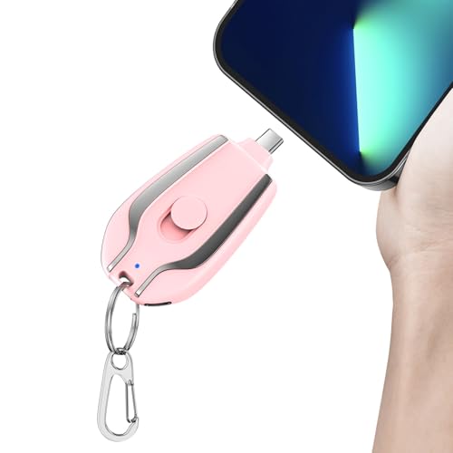 Keychain Portable Charger for USB C, Mini Power Emergency Pod, Ultra-Compact External Type C Power Bank Battery Pack,Small Andriod Cell Phone Charger,Pink 1