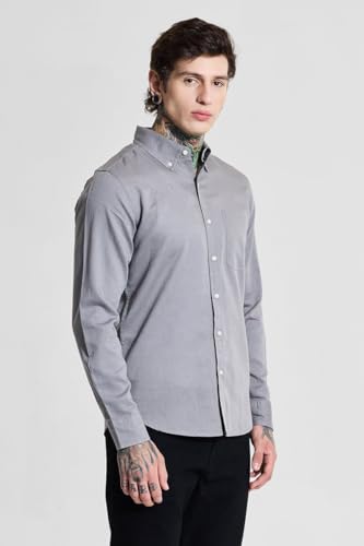 Image of SNITCH Men Casual Shirt | Slim Fit Full Sleeve Button-Down Collar Solid Design | Premium Cotton Linen Blend & Breathable Fabric for Office, Semi-Formal & Everyday Wear