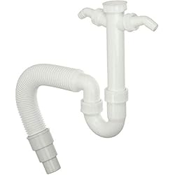 Conexion Desague Fregadero Sifón de tubo flexible - Apto para fregaderos de cocina, lavadoras y lavavajillas - Con salida flexible, ángulo de 90° y dos conectores de dispositivo (2 GA) - 40 x 40/50 mm