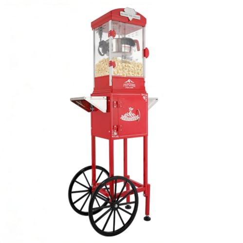 Image of Popcorn Machine with Cart,Wheels & 10 Oz Kettle Popcorn Maker Measuring 3 plastic spoon Home Theater Popcorn Machine-Red