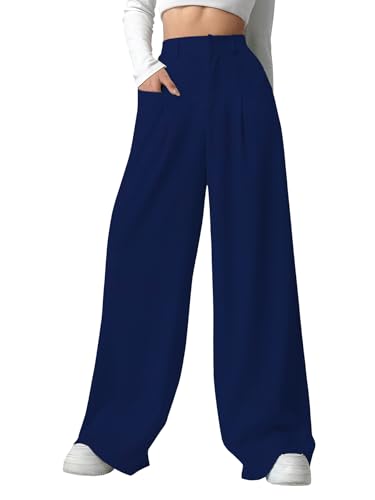 Image of Shasmi Women's Loose Mid Rise Solid, Pleated Trousers, Wide Leg Pocket Casual Long Korean Trousers Pant (146)
