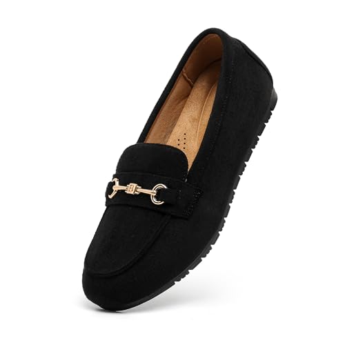 Image of Women's Wide Loafers Casual Slip on Flat Shoes Women's Comfort Penny Loafers with Arch Support Women Dressy Moccasins