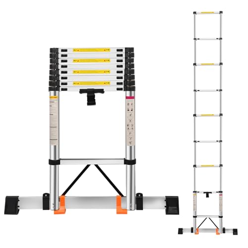 Escalera telescópica de 3,5 m, con barra de equilibrio antiinclinación de acero inoxidable de alta resistencia, escaleras extensibles, patas antideslizantes, altura ajustable, portátil para exteriores
