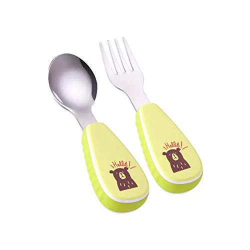 Stainless Steel Spoon & Fork Cutlery Set for Kids | with Carrying Case (Green)