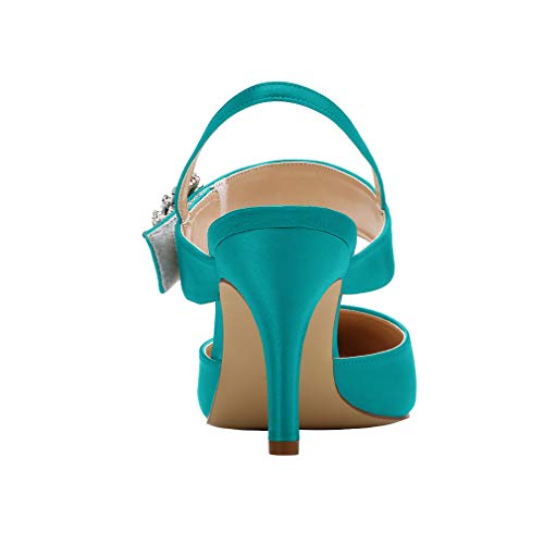 Image of ERIJUNOR Mid Heel Shoes for Women Pointed Toe Slingback Rhinestone Brooch Satin Dress Pumps Evening Prom Wedding Shoes