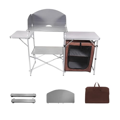 Mesa de Camping Plegable Aluminio Mesa Plegable Camping Pequeña Playa, Mesa de Camping Portátil con Almacenamiento, Mesa de Camping Plegable Pequeña(Silver)