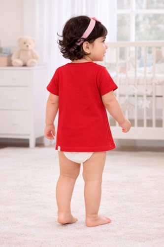 Image of BODYCARE Infant Baby Girls Cotton T-Shirt Round Neck Half Sleeves Ultra Soft Breathable Fabric Regular Fit Casual Tee Summer Wear Top for Kids