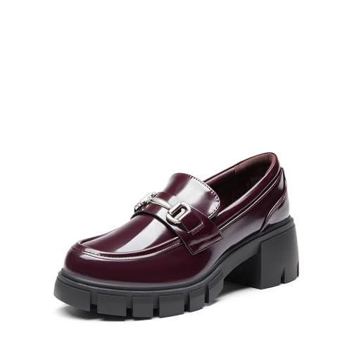 DREAM PAIRS Loafers for Women Platform Chunky Loafers Slip On Casual Shoes,Size 11,Burgundy-Pat,SDLS2321W