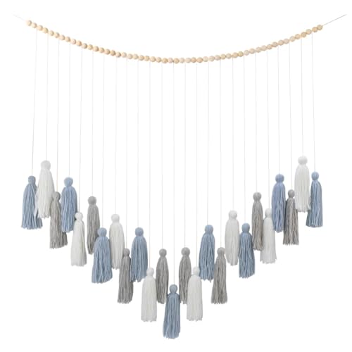 DrCor Dusty Blue Boho Macrame Garland – Serene Wall Hanging