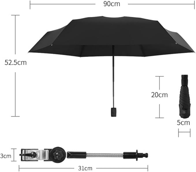 Sombrilla Carro Bebe Universal con Protección UV50+ Sombrilla Carrito Bebe Diámetro 90CM con Abrazadera de Fijación para Cochecito y Silla