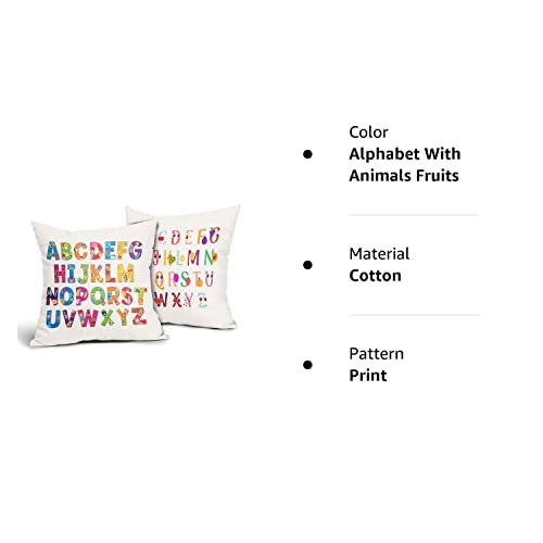 Alphabet With Animals Fruits Pillow Cases 18X18 Cute Rainbow Abc Letters Colorful Throw Pillow Covers Cotton Decorative Cushion Cover Both Sides For Son Daughter Kids Playroom Sofa Living Room Patio #TOP7