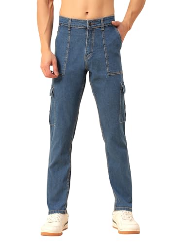 Image of STUDIO NEXX Men's Loose Fit Cargo Jeans| Stretchable | Cargo Denims | Utility Pockets