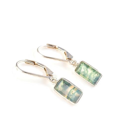 Natural Moss Agate Crystals Earring in 925 Sterling silver, Healing Gemstone Jewelry, Dainty Handmade Earrings, Energy Healing Crystals, AAA+ Quality, Christmas Gift, Gift for Her,