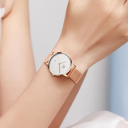 OLEVS Rose Gold Stainless Steel Ultra Slim Wrist Watches for Women - image 7