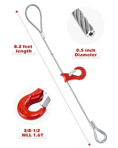 Sparkwhiz 11033106 Single Leg Wire Rope Sling 1.6T/3500Lbs Rated Load 8.2 Feet Length thumb #4