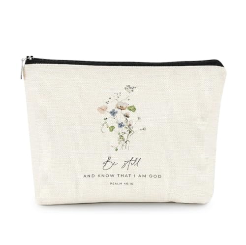 EXUQO Bible Makeup Bag,Christian Psalms 46:10 Be still and Know That I am God Small Cosmetic Bag,Christian Scripture Cosmetic Pouch Gifts for Women Girls