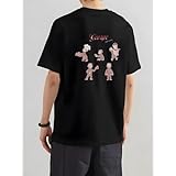 Tシャツ メンズ レディース ティーシャツ おさるのジョージ 半袖 綿100% T-Shirts 肩落とし 丸襟 通勤 通学 日本からの発送 Black 2XL