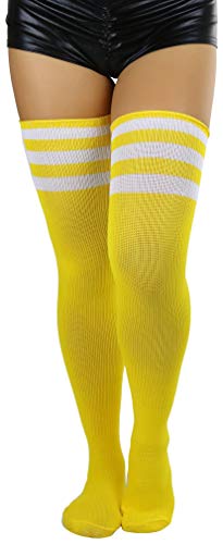 Image of ToBeInStyle Women's Heavyweight Knit Thigh High Long Socks w /Contrast 3 Stripe Top Band