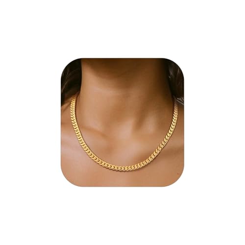 FindChic Gold Cuban Link Chain Necklace for Women, Stainless Steel Aesthetic Chain for Layering, Fashion 20 Inch Curb Chain Hip Hop Punk Jewelry, 5mm Width, Gift for Girlfriend Wife
