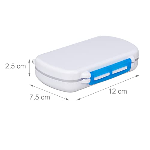 Relaxdays pillendoos 3 stuks, 6 vakken met extra deksel, waterdicht, BPA-vrij, pillendoosje voor op reis, wit/blauw - Afbeelding 5