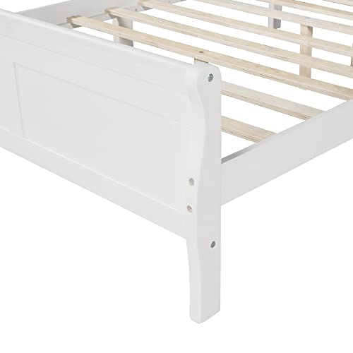 Meritline Queen Size Platform Bed With Headboard, Wooden Bed Frame For Kids Teens Adults, No Box Spring Needed (White) #TOP3