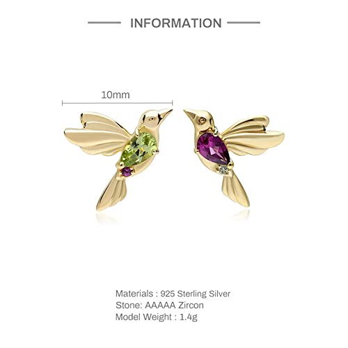 Crystal Bird Stud Earrings For Women Girls 925 Sterling Silver 14K Gold Plated Hypoallergenic Asymmetric Red Green Crystal Animal Dove Piercing Cartilage Studs Tragus Dainty Cute Jewelry Gifts #TOP5