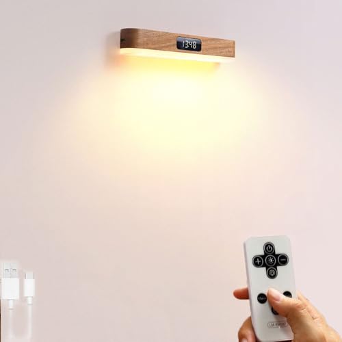 Aplique de pared LED táctil con reloj digital y lámparas para dormitorio sin taladro 2