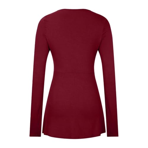 Andongnywell Women's Tunic Top Loose Long Sleeve V Neck Button Up Pleated Shirts Blouse T Shirt Tops