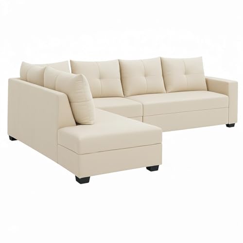 Image of SOCOZI Oriana 6 Seater LHS L Shape Sofa Set | Soft Velvet Suede Fabric | Modern Design | Plush Comfort Cushions for Living Room (Cream)