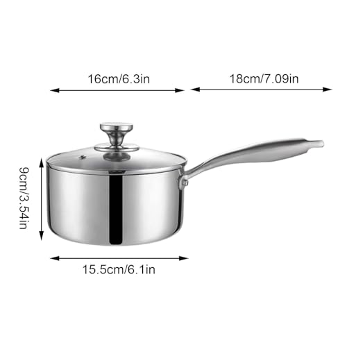 Sartén para salsa con tapa de acero inoxidable de 16 cm y mango largo para cocina 6