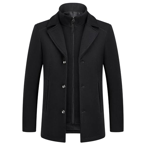 Lamgool Men's Winter Wool Coat with Removable Padded Vest 2-in-1 Winter Warm Casual Peacoat