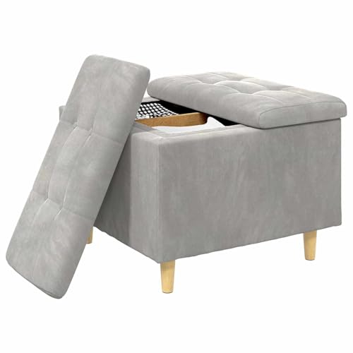 Tabouret coffre en velours gris avec grand espace de rangement discret - 4