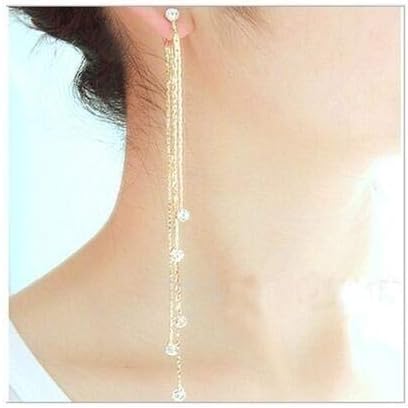 Miniatura 5 de XINSHUN Pendientes largos lineales de diamantes de imitación con borlas largas para mujer