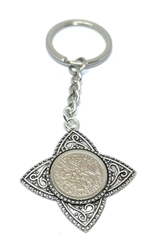 1954 70th Cross Birthday Keyring-British Sixpence Keyring- Mum, Dad, Brother, Sister- 70th Birthday-Coin Keyring, Sixpence Coin, 70th Anniversary Silver
